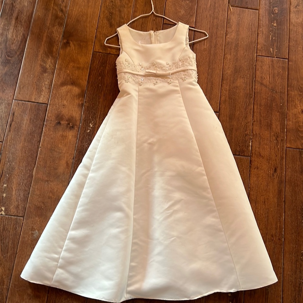 Ivory bedazzled winter flower girl dress worn one time